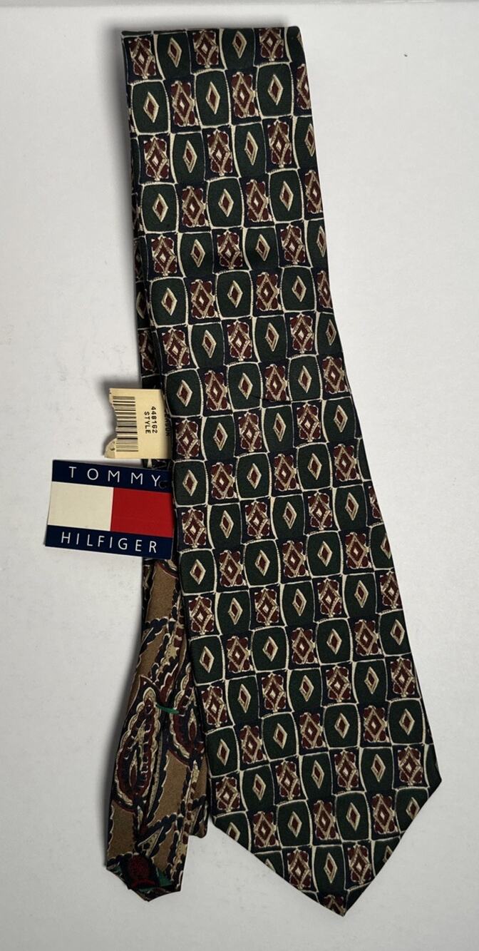 NEW Vintage Tommy Hilfiger Men’s Tie Green Medal Medallions Italian Silk USA